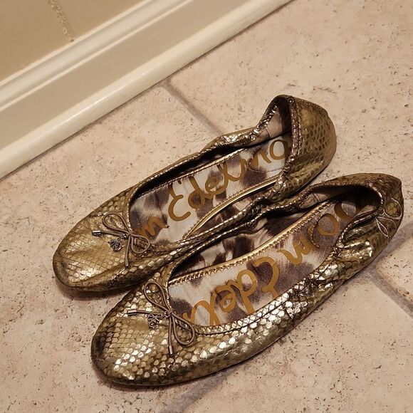 Sam Edelman "Felicia" Gold Snakeskin-Print Ballet Flats Size 9.5 - Picture 2 of 11